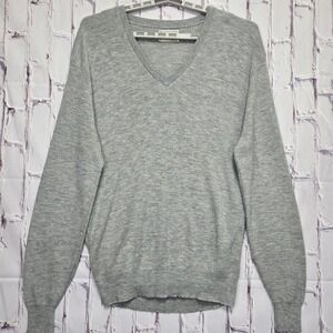 Vintage Campus Mens 2X Gray V-Neck Sweater Orlon Acrylic Made USA Knit Pullover